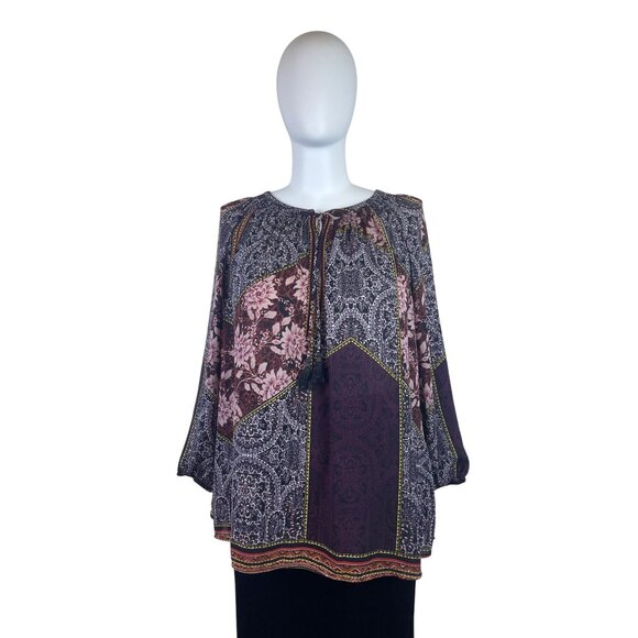 Daniel Rainn Womens Multicolor Printed Boho Blouse Tassel Detail Size 3X - Picture 1 of 8